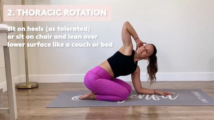 Physical Therapist Demonstrating Stretches for Upper Back Pain: Thoracic rotation stretch for the upper back