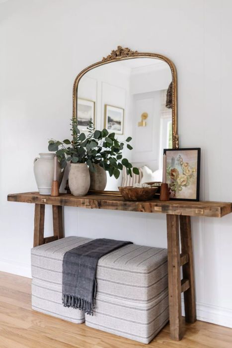 Entryway Table Decor Ideas, Rustic Entryway with Wooden Console
