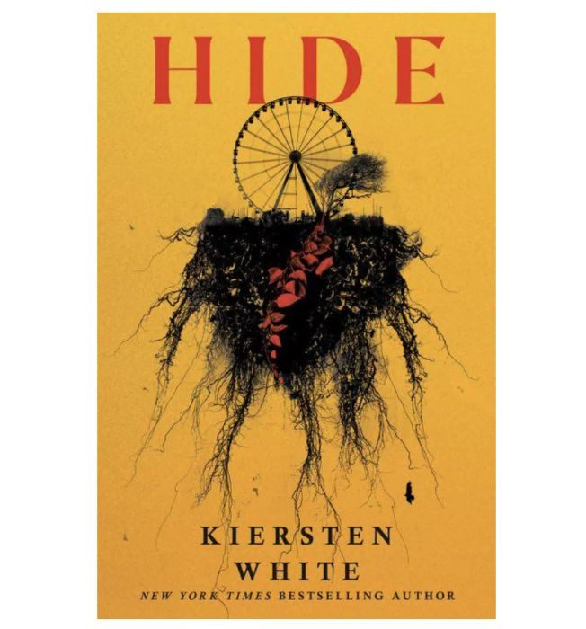 A yellow cover featuring a creepy ferris wheel image for *Hide* by Kiersten White