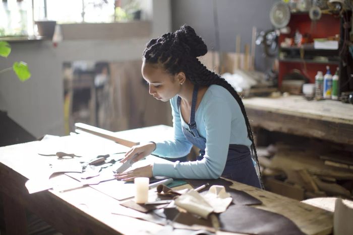 Woman engaged in a craft project