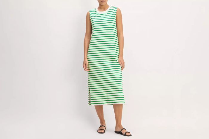 The Organic Cotton Weekend Tank Dress in Bone / Grass Green
