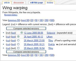 A screenshot displaying the edit history for the 