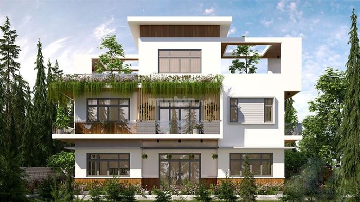 Mẫu nhà 3 tầng 100m2 với không gian xanh