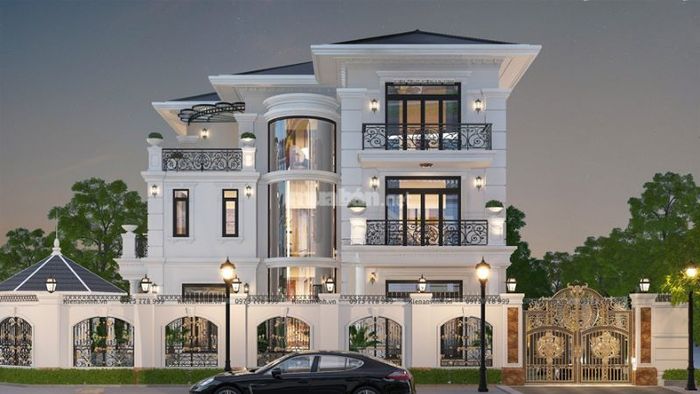 Mẫu nhà mái bằng 3 tầng 100m2 với mặt tiền ấn tượng