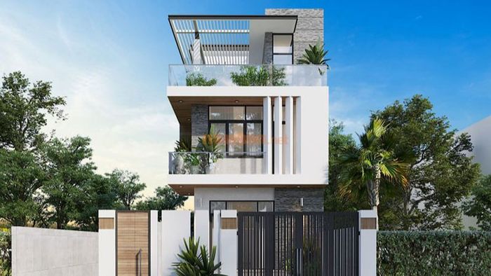 Mẫu nhà 100m2 3 tầng với sân thượng rộng rãi