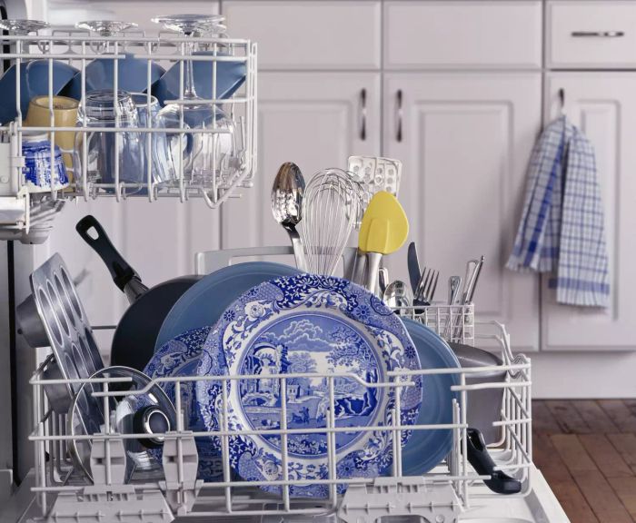 Image: Dishwasher with blue and white dishes