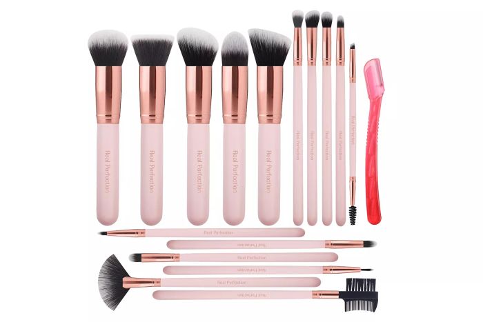 Real Perfection 16pcs Makeup Brushes Set with 1 Eyebrow Razor Premium Synthetic Foundation Blending Face Powder Eye Shadow Concealer Make Up Brushes Tool Kit