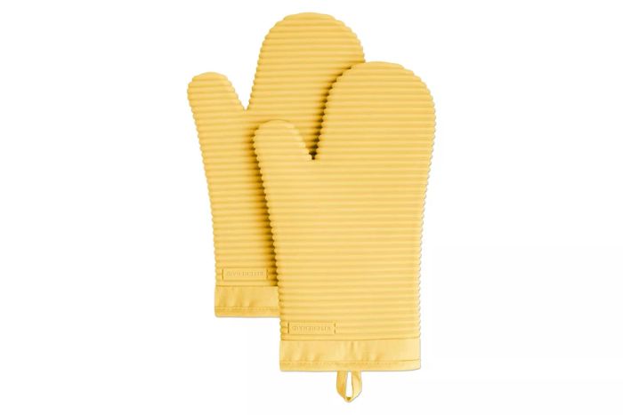 Amazon KitchenAid Soft Silicone Ribbed Oven Mitt Set in Orange Sorbet, 7.5