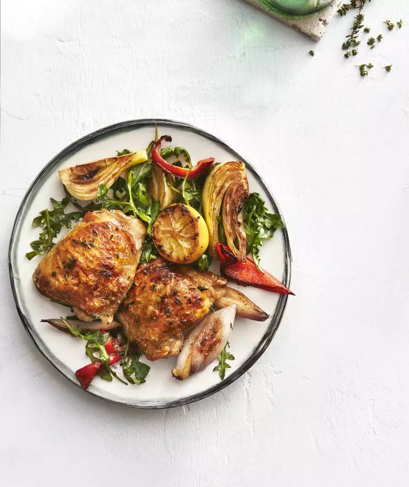 Sheet Pan Chicken Thighs With Fennel and Shallots