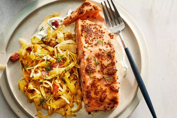Salmon with Sautéed Cabbage and Bacon
