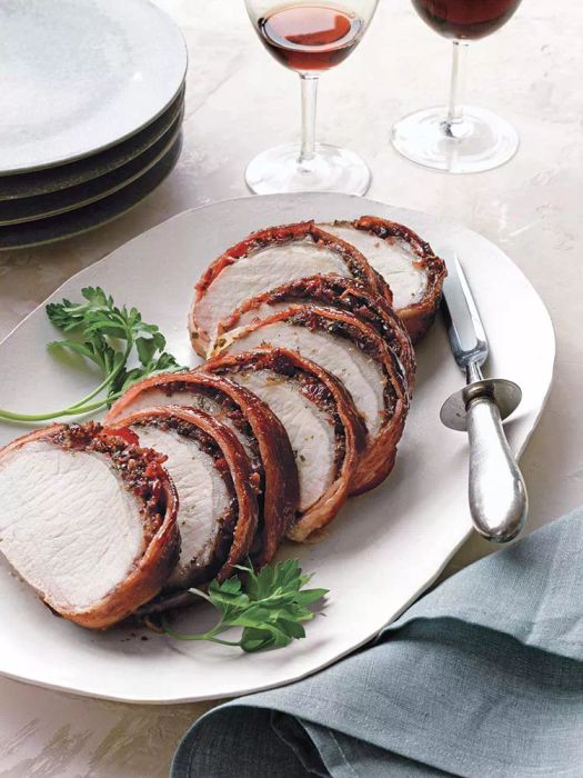 Christmas Dinner Ideas: Bacon-Wrapped Pork Loin with Cherries