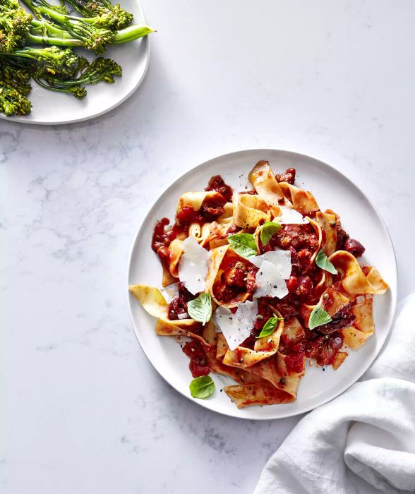 Slow-Cooker Puttanesca with Roasted Broccolini