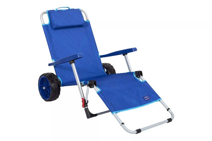 Mac Sports Beach Day Foldable Chaise Lounge Chair with Integrated Wagon Pull Cart