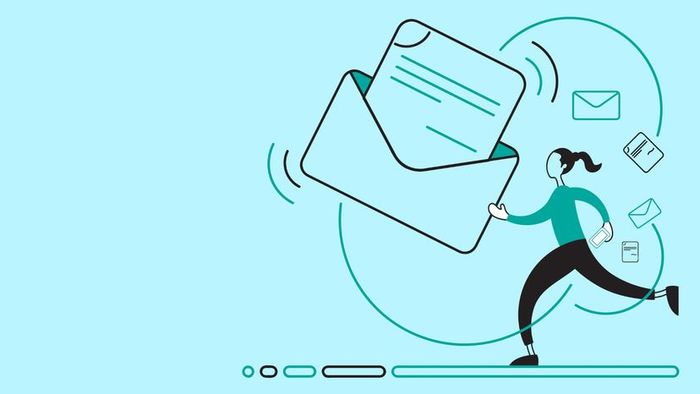 Illustration of a woman holding an envelope with a letter inside.