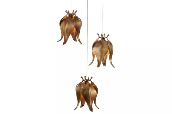 Currey & Co Iota 3-Light Round Pendant with Multi-Drop design element