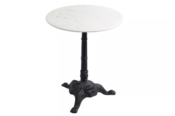 World Market Round White Marble and Black Metal Bistro Accent Table