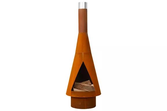 Terrain Angled Obelisk Chiminea in a Deep Dark Orange Hue