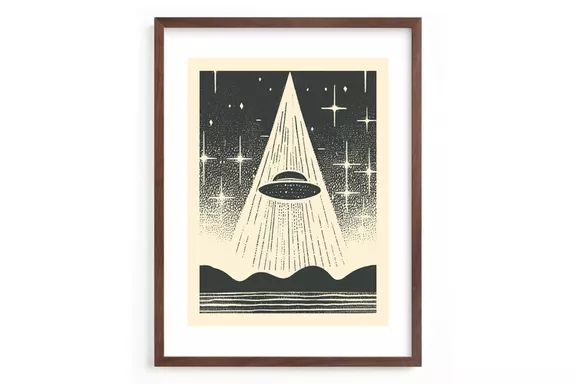 Minted Art - 'UFO Encounters: Nostalgic Retro Woodcut' 18