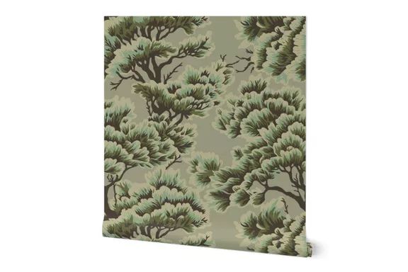 Spoonflower wallpaper / Umbria Dawn Woods, grasscloth