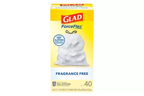 Glad's ForceFlex Tall Kitchen Drawstring Trash Bags