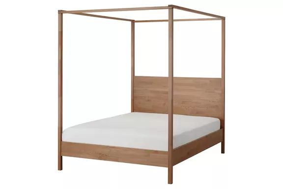 IKEA YTTERVÅG bed frame with Lonset bed base (Queen size), featuring a gray/brown wood finish