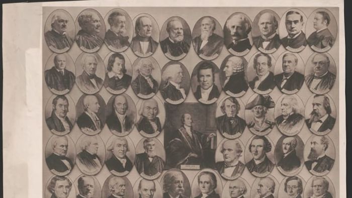Sketches of the U.S. Supreme Court justices up until 1897.