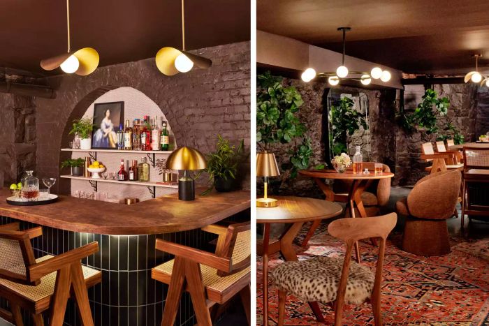 A basement with a speakeasy bar ambiance