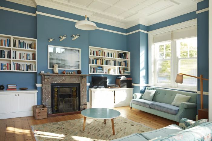 Blue-themed living room