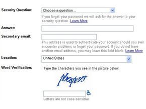An image of a web form prompting users to verify their identity with a security question and CAPTCHA.