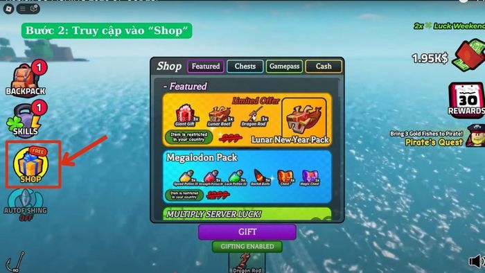 Hướng dẫn sử dụng mã code Go Fishing - bước 2