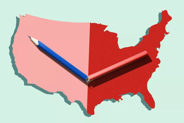 A collage of a broken pencil arranged in the shape of the USA map.