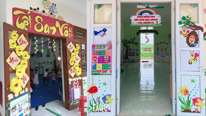 Trang trí cửa chính lớp mầm non