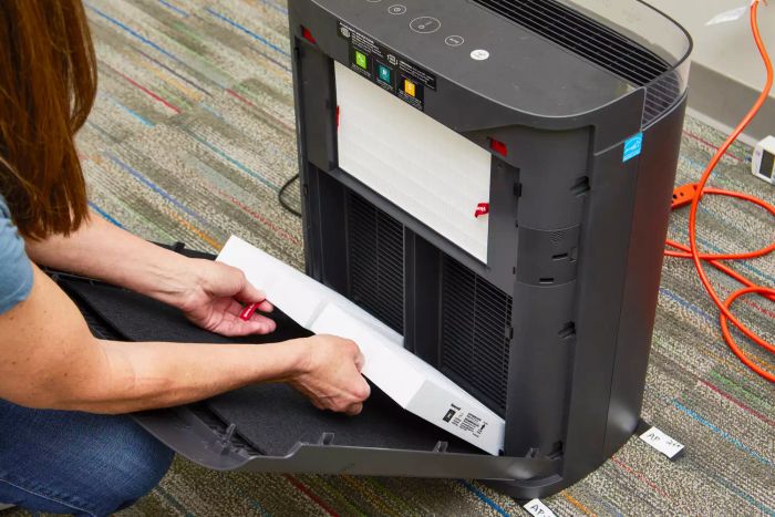 Two air filters installed inside the Honeywell HPA5300 InSight HEPA Air Purifier.