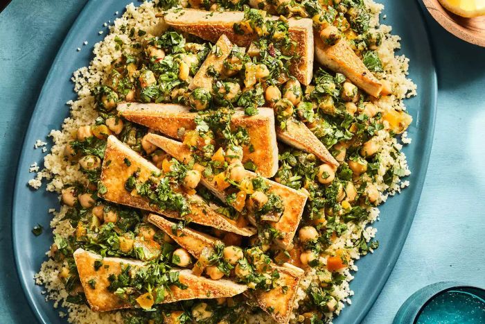Lemon-Pepper Tofu with Apricot-Chickpea Salsa