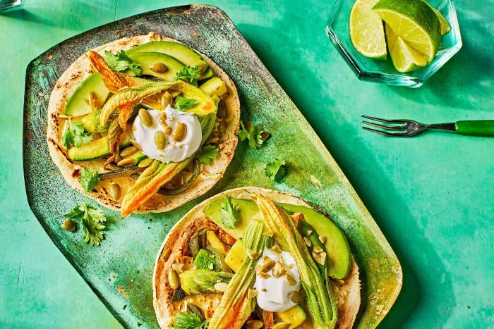 Squash blossom tacos served on a plate