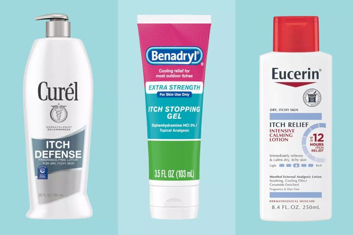 A selection of anti-itch creams we recommend, set against a vibrant backdrop