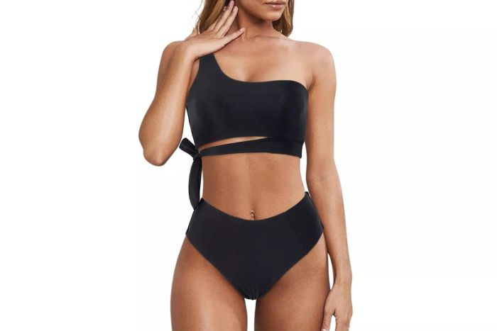 MoosloverWomen One Shoulder High Waisted Bikini Tie High Cut Two Piece