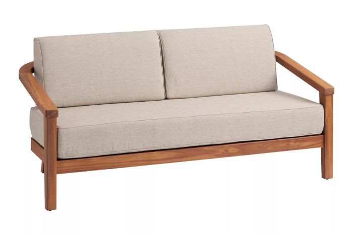 World Market Atrani Natural Acacia Wood Curved Back Outdoor Loveseat