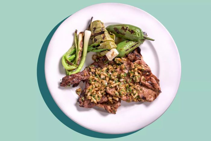 A delicious serving of carne asada on a plate.