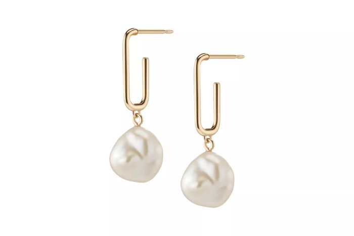 Aurate Organic Pearl Drop Rectangle Hoop Earrings
