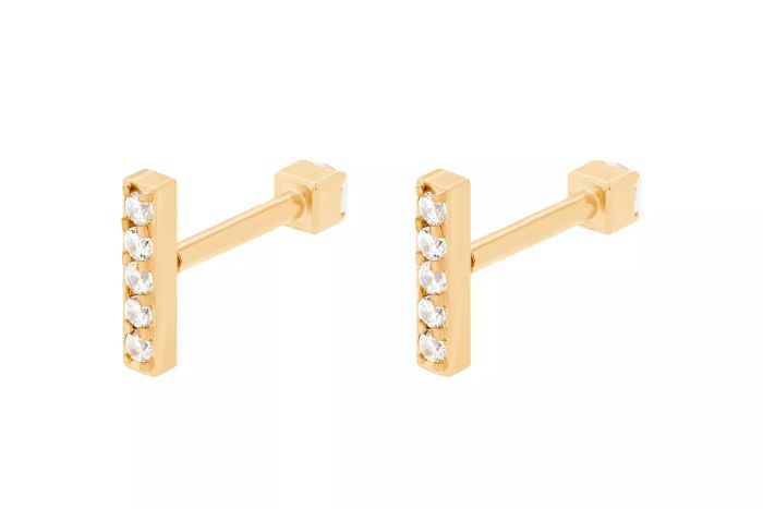 Studs Pave Bar x CZ Reversible Flatbacks Stud Earrings