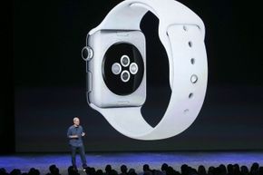 In the slide above featuring Apple CEO Tim Cook, you can see the Digital Crown on the side of the Watch, along with the buttons and the back of the device.