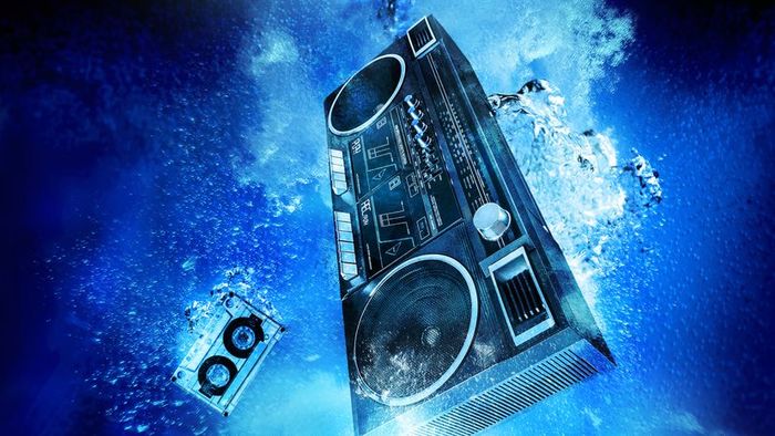 A speaker submerged in water.