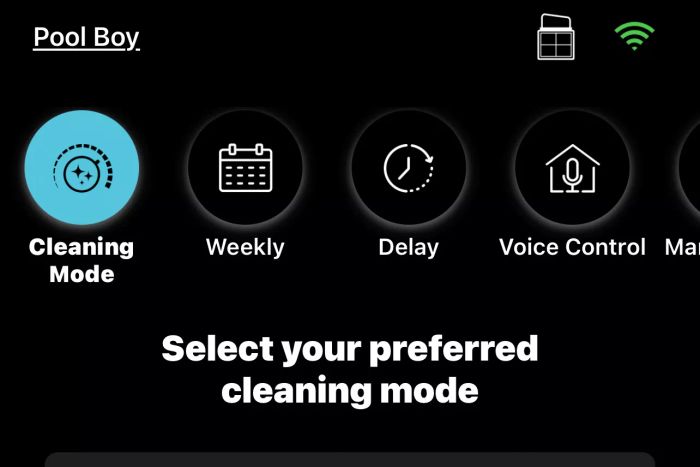 Screenshot showing the app interface for the Dolphin Explorer E50 Robotic Pool Cleaner