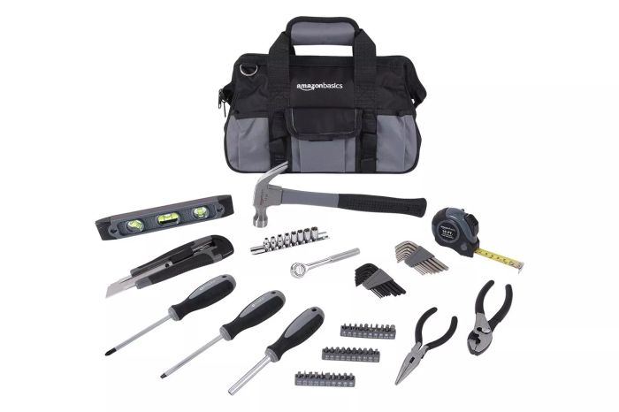 Amazon Basics 65-Piece Home Repair Tool Kit Set with Bag
