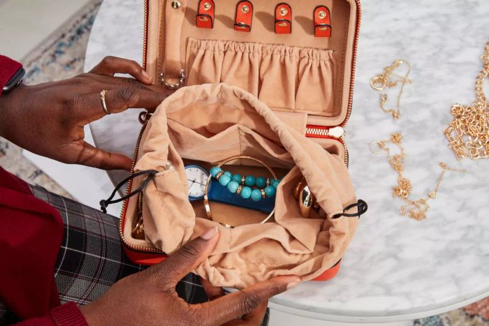 The interior of the Calpak Jewelry Case