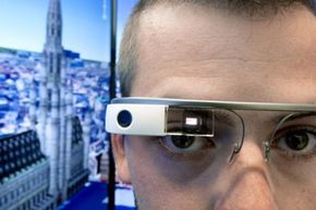 A person wearing Google Glass.
