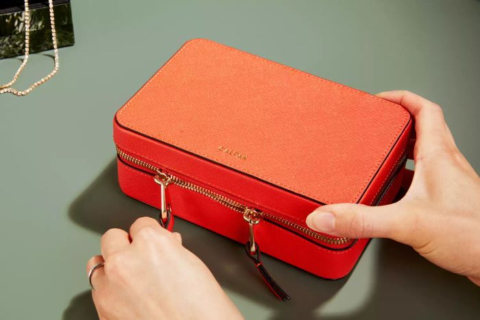 The Calpak Jewelry Case being opened