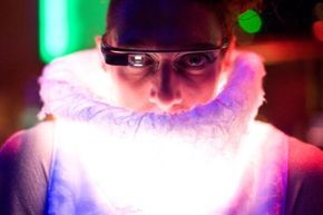 A man wearing Google Glass.