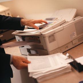 A fax machine in operation